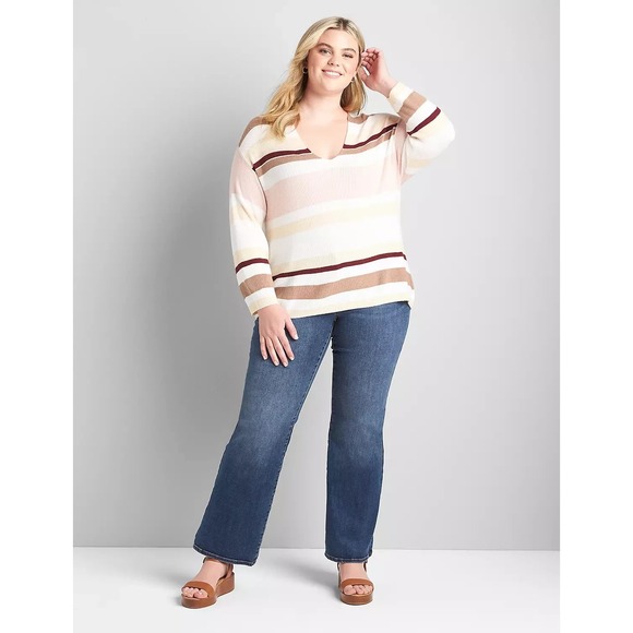Lane Bryant Sweaters - Lane Bryant Tunic Sweater Women's Multi Striped Knit Long Sleeve Winter - 14/16